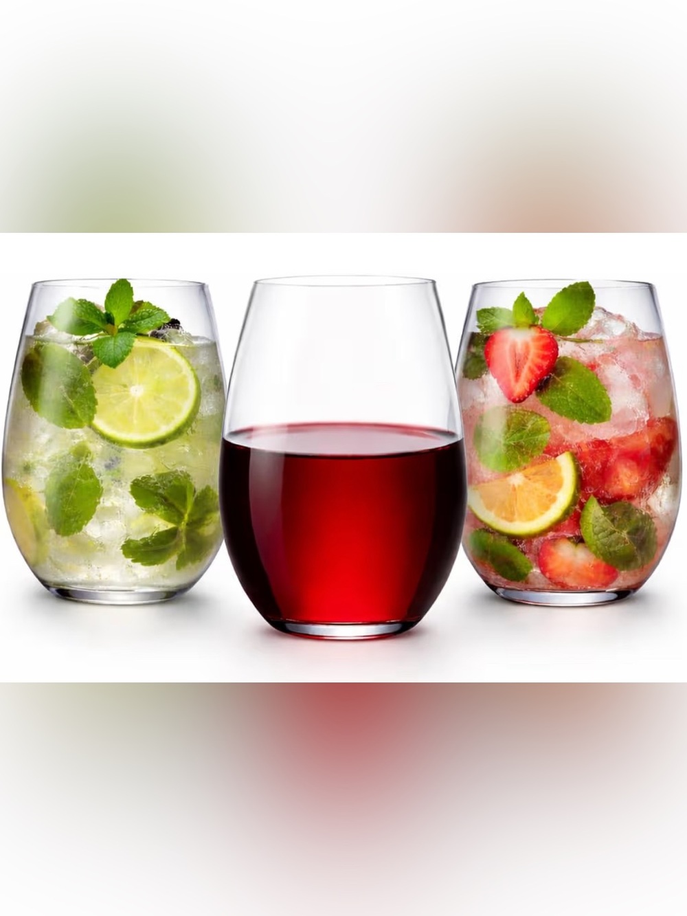 48 piece set clear plastic stemless wine and cocktail glasses, 10 ounce capacity